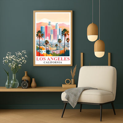 Los Angeles Travel Print Poster California Downtown City Souvenir Wall Art Landscape Picture Suitable For Home Room Living Room Office Bedroom Decor Unframed | teecentury