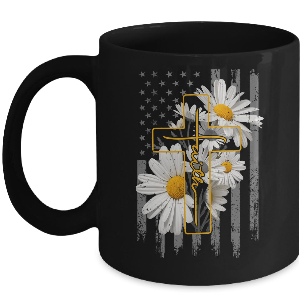 Love Faith Daisy Flowers Cross Flag Christian For Women Mug | teecentury
