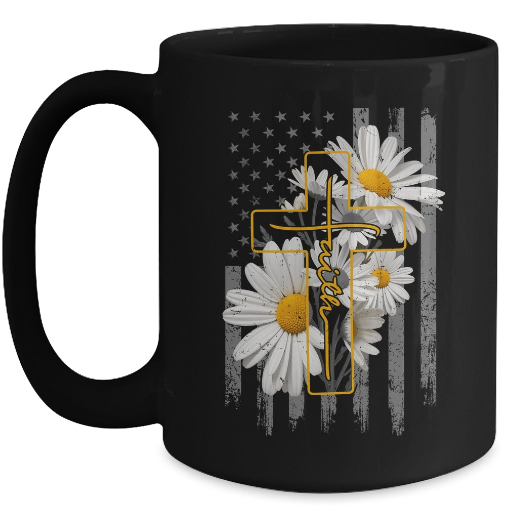 Love Faith Daisy Flowers Cross Flag Christian For Women Mug | teecentury