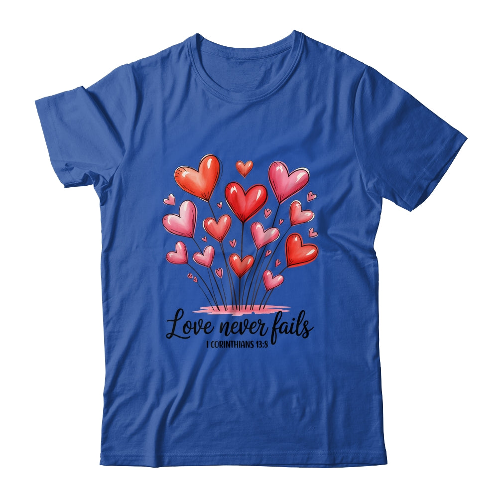 Love Never Fails Valentines Christian Religious Bible Verse Shirt & Tank Top | teecentury