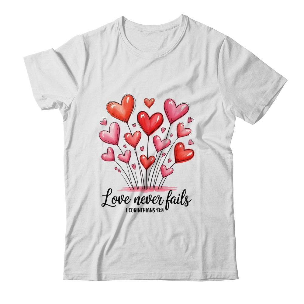 Love Never Fails Valentines Christian Religious Bible Verse Shirt & Tank Top | teecentury