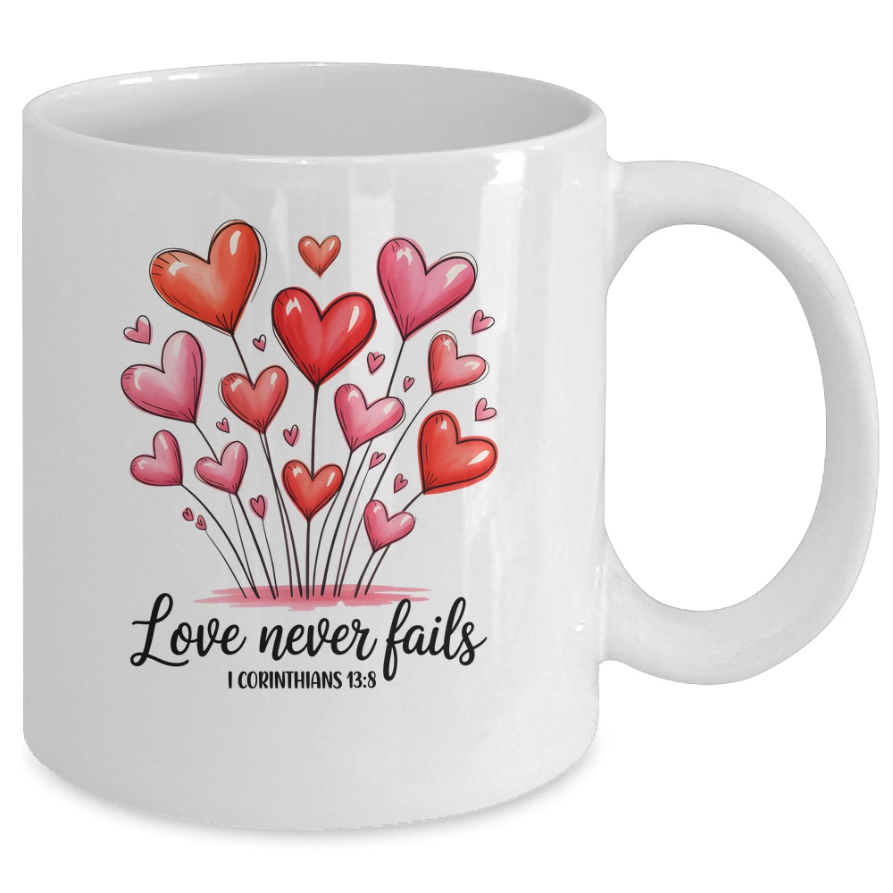 Love Never Fails Valentines Christian Religious Bible Verse Mug | teecentury