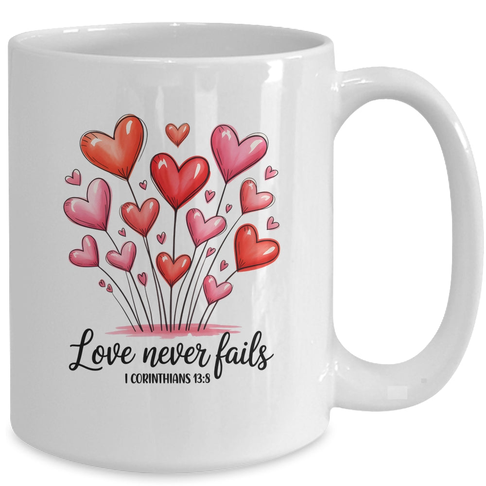Love Never Fails Valentines Christian Religious Bible Verse Mug | teecentury