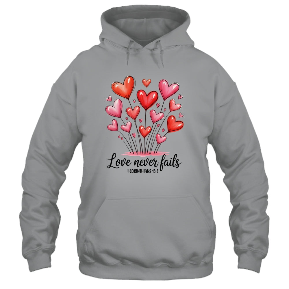 Love Never Fails Valentines Christian Religious Bible Verse Shirt & Tank Top | teecentury