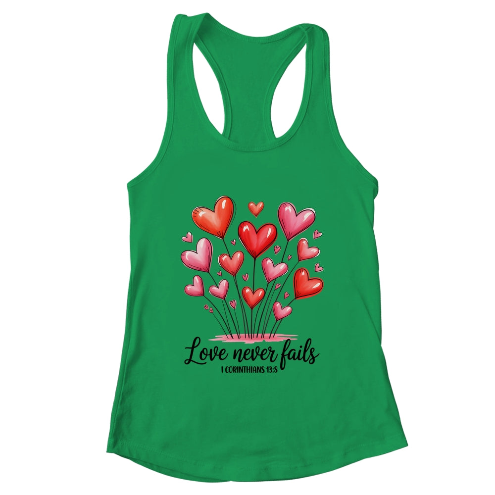 Love Never Fails Valentines Christian Religious Bible Verse Shirt & Tank Top | teecentury