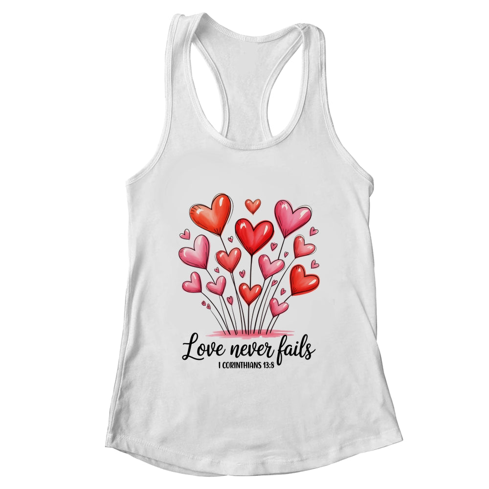 Love Never Fails Valentines Christian Religious Bible Verse Shirt & Tank Top | teecentury