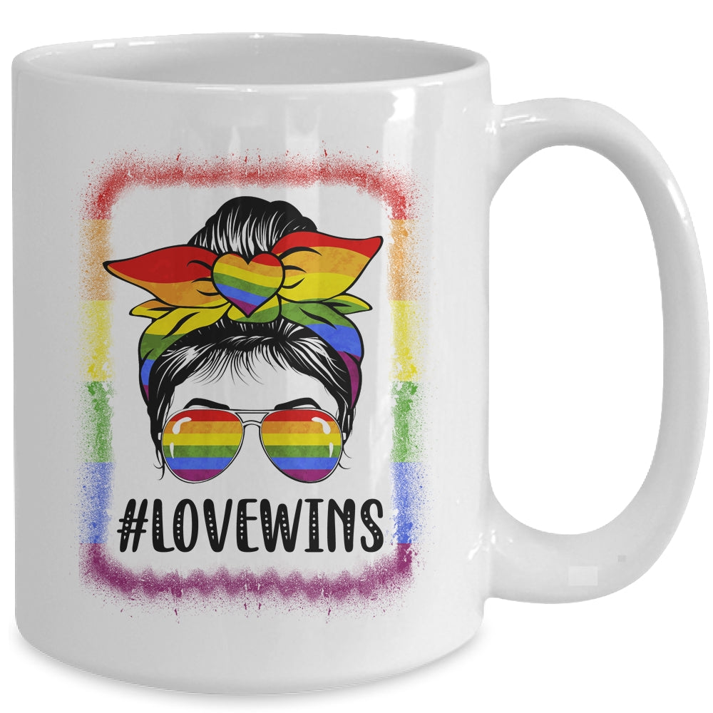 Love Wins Messy Bun Rainbow LGBT Gay Lesbian Trans Pride Mug | teecentury