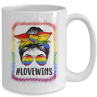 Love Wins Messy Bun Rainbow LGBT Gay Lesbian Trans Pride Mug | teecentury