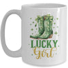 Lucky Girl St Patrick's Day Cowboy Boots Green Shamrock Bow Mug | teecentury