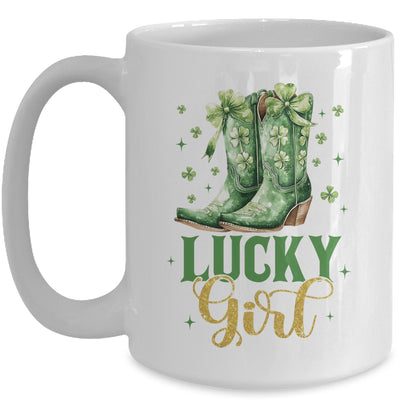 Lucky Girl St Patrick's Day Cowboy Boots Green Shamrock Bow Mug | teecentury