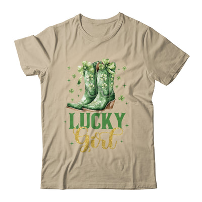 Lucky Girl St Patrick's Day Cowboy Boots Green Shamrock Bow Shirt & Tank Top | teecentury