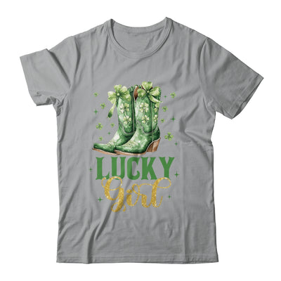 Lucky Girl St Patrick's Day Cowboy Boots Green Shamrock Bow Shirt & Tank Top | teecentury