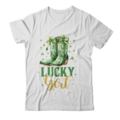 Lucky Girl St Patrick's Day Cowboy Boots Green Shamrock Bow Shirt & Tank Top | teecentury