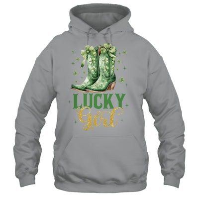 Lucky Girl St Patrick's Day Cowboy Boots Green Shamrock Bow Shirt & Tank Top | teecentury