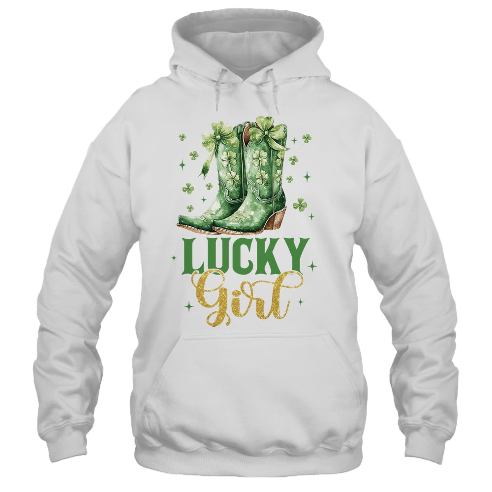 Lucky Girl St Patrick's Day Cowboy Boots Green Shamrock Bow Shirt & Tank Top | teecentury