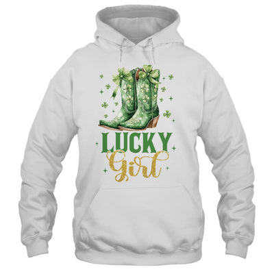 Lucky Girl St Patrick's Day Cowboy Boots Green Shamrock Bow Shirt & Tank Top | teecentury