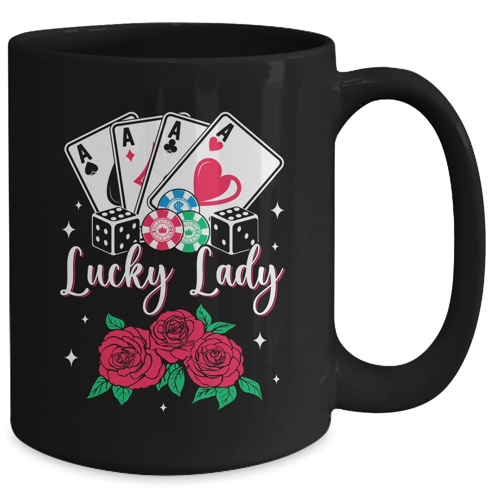 Lucky Lady Poker Player Gambling Casino Gambler Design Women Mug | teecentury