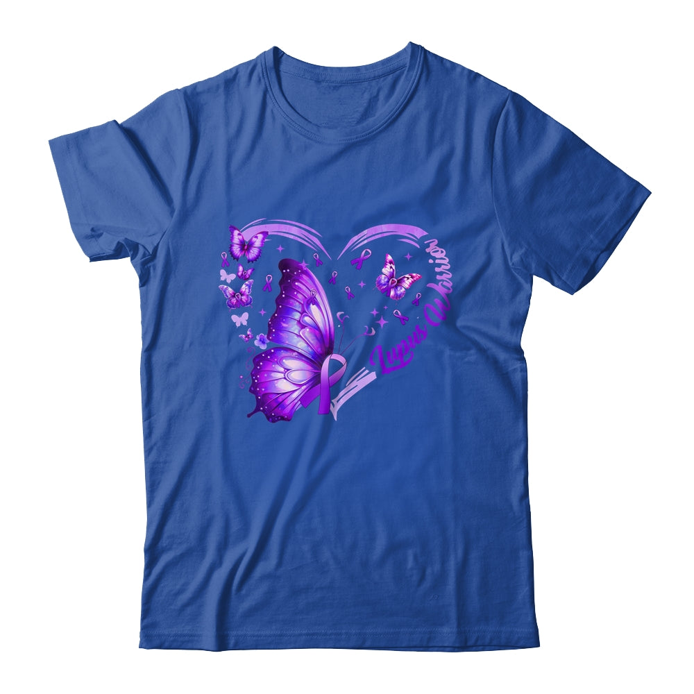 Lupus Awareness Warrior Survivor Purple Butterflies Heart Shirt & Tank Top | teecentury