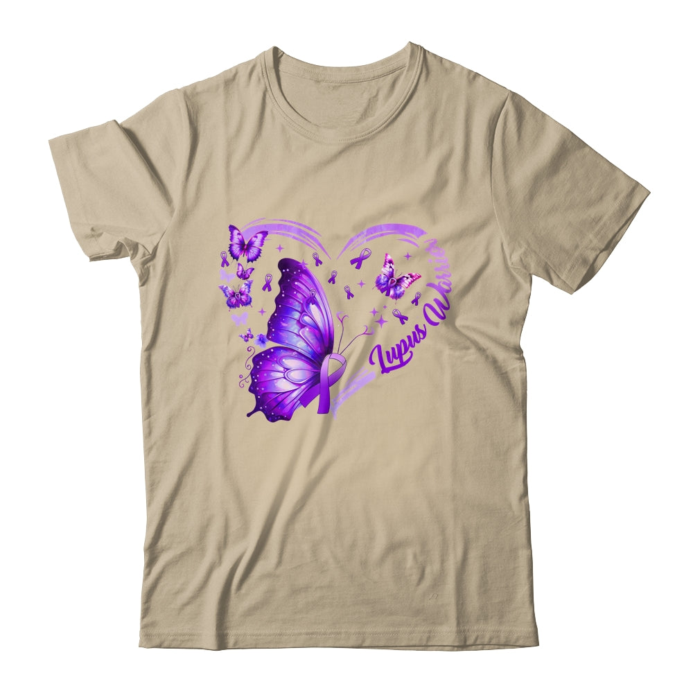 Lupus Awareness Warrior Survivor Purple Butterflies Heart Shirt & Tank Top | teecentury