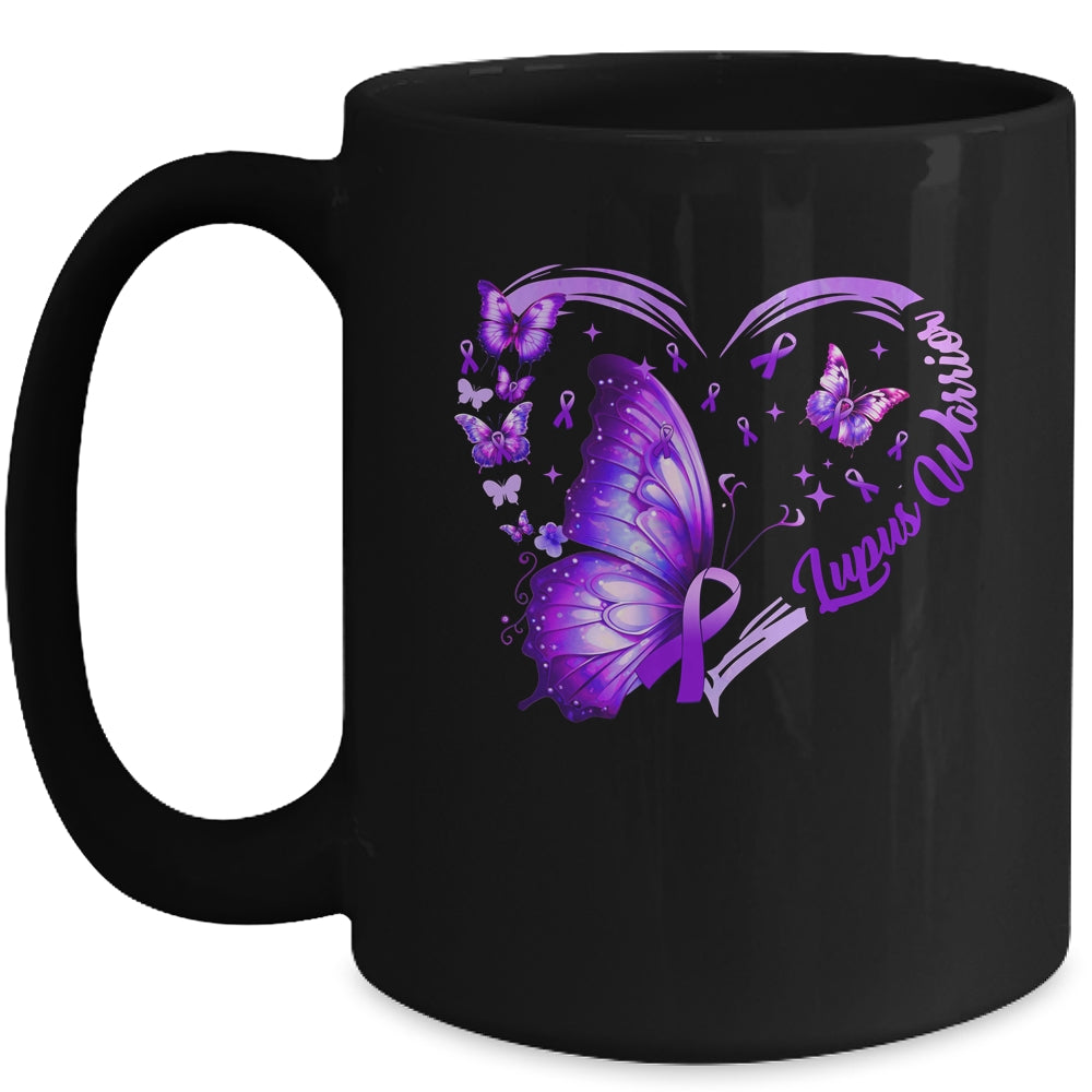 Lupus Awareness Warrior Survivor Purple Butterflies Heart Mug | teecentury