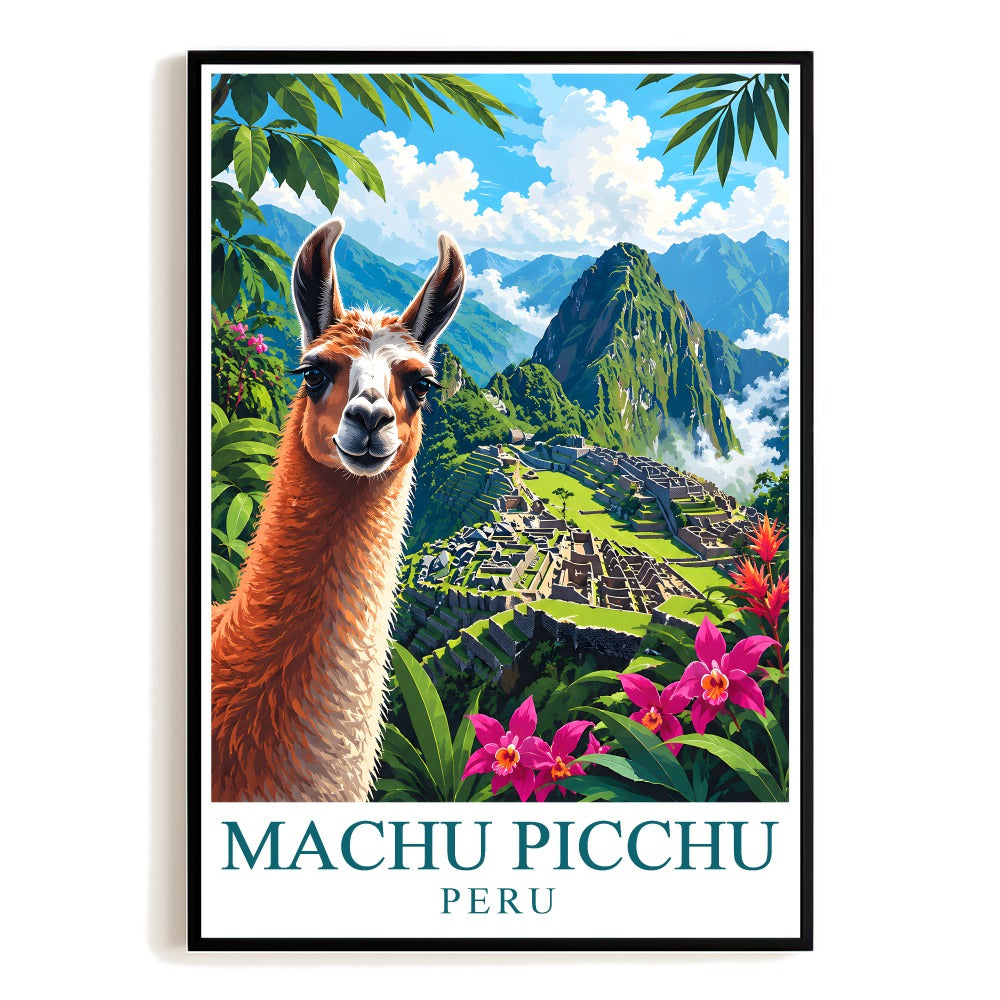 Machu Picchu Peru Vintage Travel Poster Llama Landscape Wall Art Souvenir Print Painting Ideal For Family Home Living Room Office Bedroom Decor Unframed | teecentury