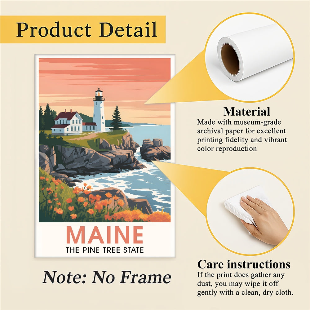 Maine Print Travel Poster Nature Pine Tree State Souvenir Wall Art Landscape Painting Picture Suitable For Home Room Living Room Office Bedroom Decor Unframed | teecentury
