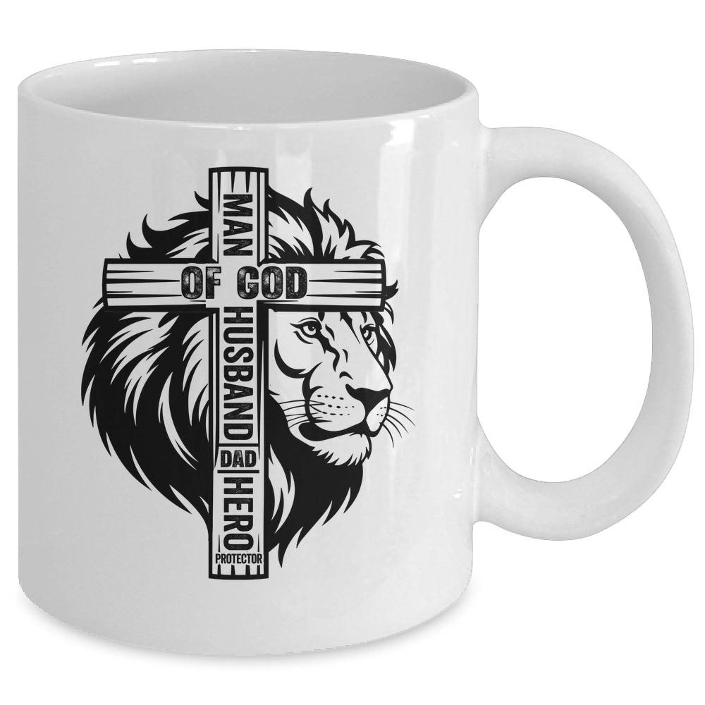 Man Of God Christian Dad For Husband Lion Men Father's Day Mug | teecentury
