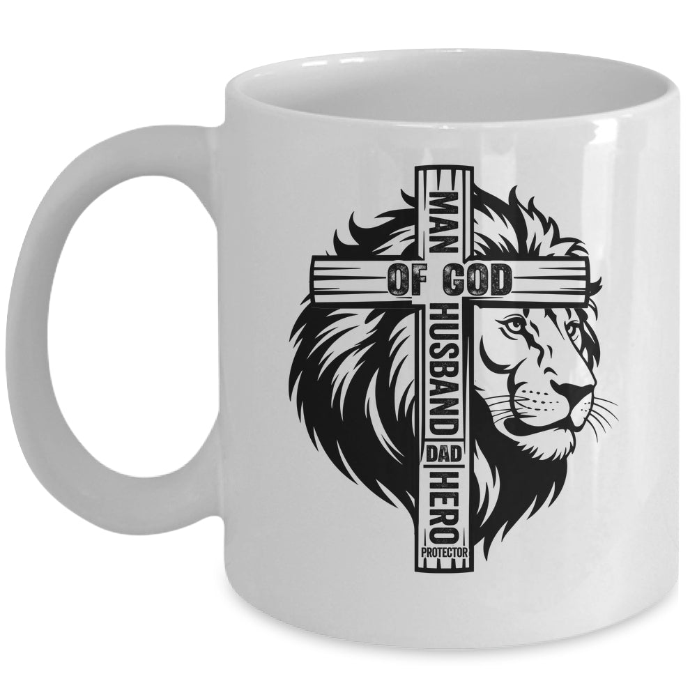 Man Of God Christian Dad For Husband Lion Men Father's Day Mug | teecentury