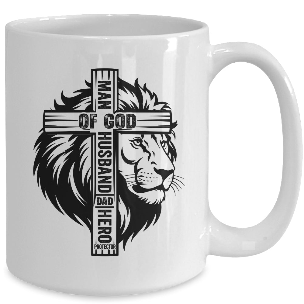 Man Of God Christian Dad For Husband Lion Men Father's Day Mug | teecentury