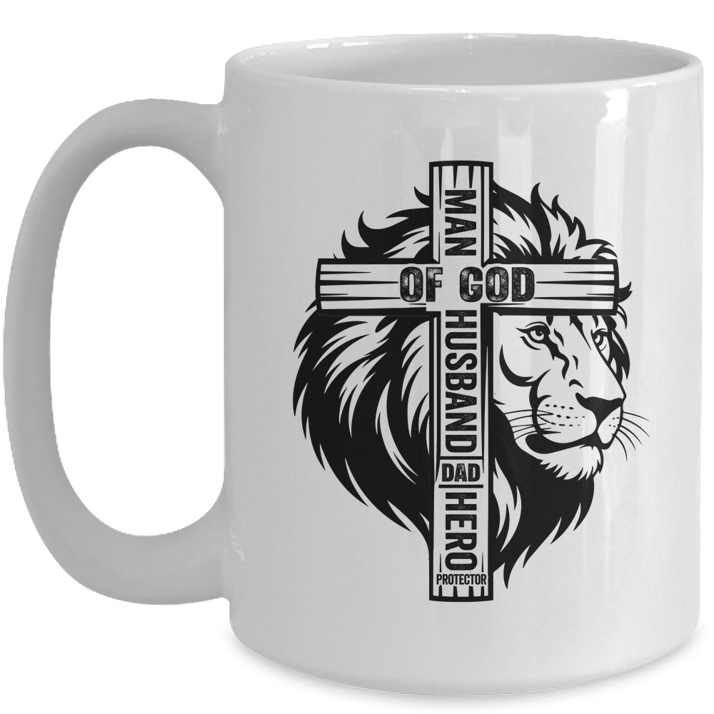 Man Of God Christian Dad For Husband Lion Men Father's Day Mug | teecentury