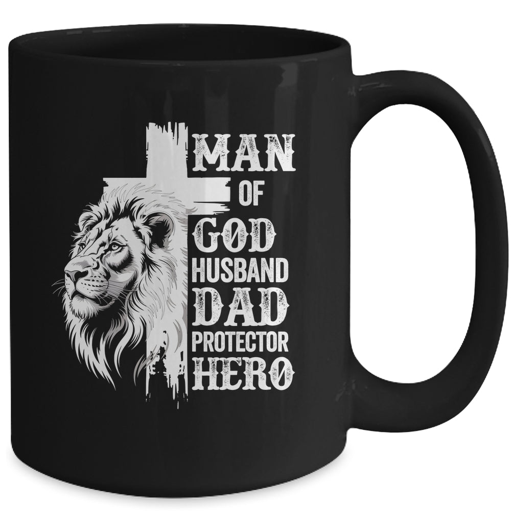 Man Of God Dad Husband Protector Hero Christian Father's Day Mug | teecentury