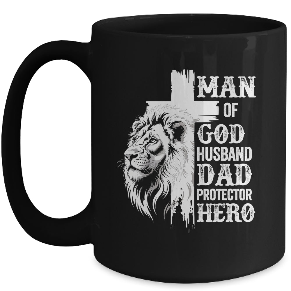 Man Of God Dad Husband Protector Hero Christian Father's Day Mug | teecentury
