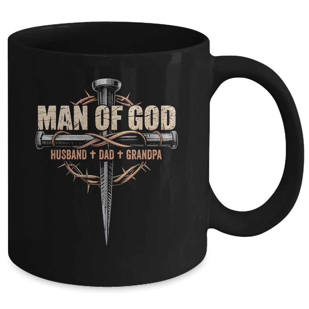 Man Of God Husband Dad Grandpa Cross Christian Fathers Day Mug | teecentury