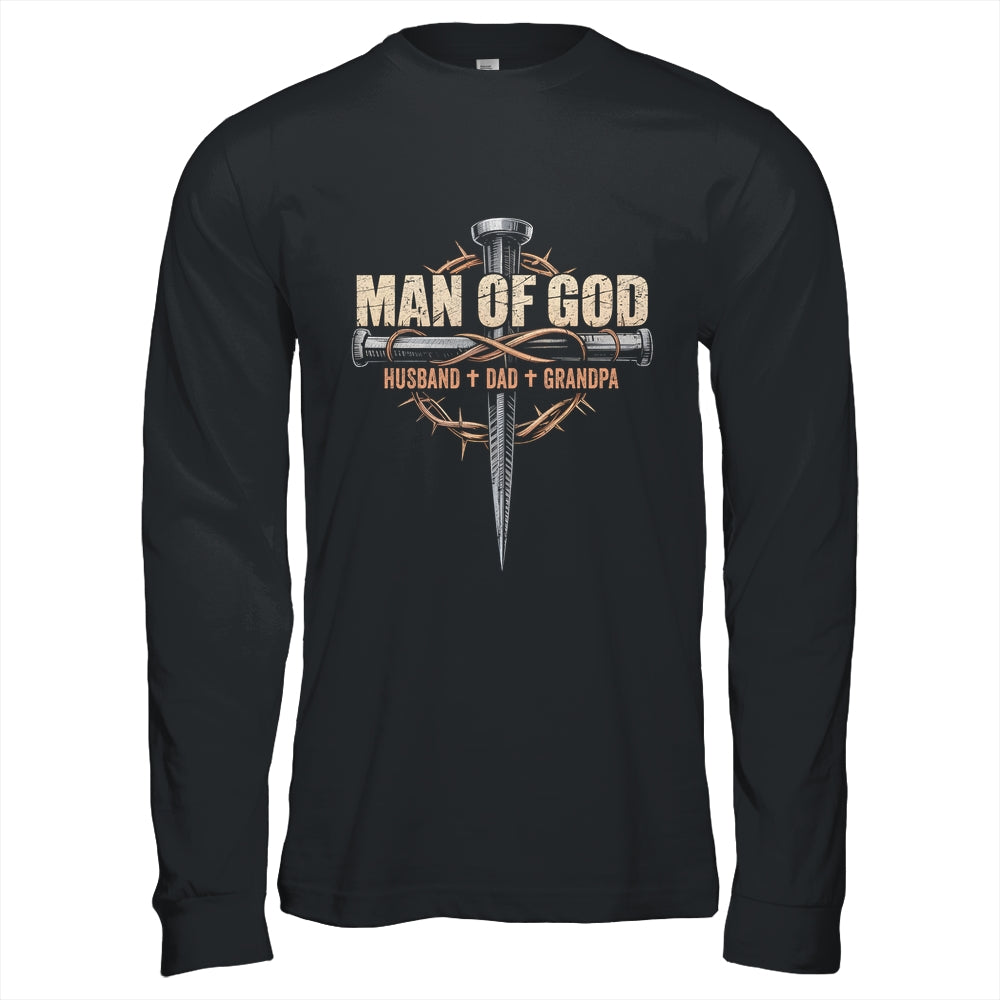 Man Of God Husband Dad Grandpa Cross Christian Fathers Day Shirt & Hoodie | teecentury
