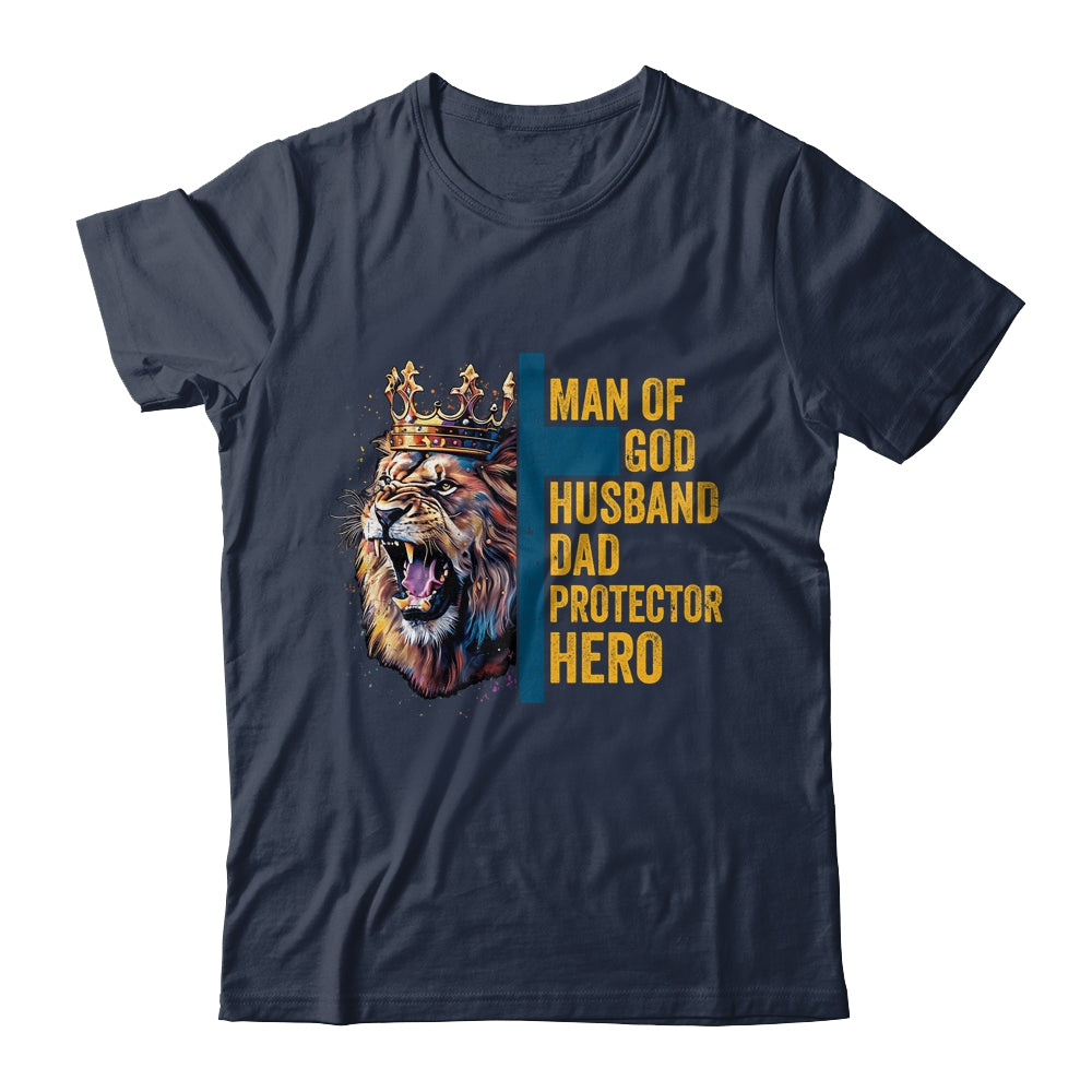 Man Of God Husband Dad Lion Religious Christian Father's Day Shirt & Hoodie | teecentury