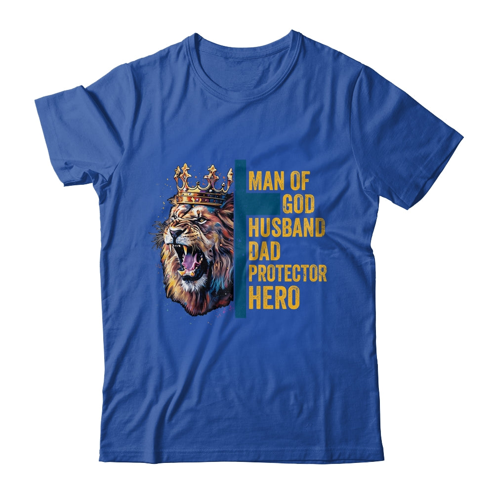 Man Of God Husband Dad Lion Religious Christian Father's Day Shirt & Hoodie | teecentury
