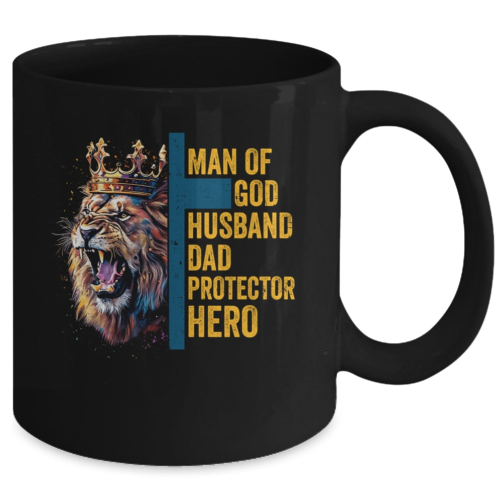 Man Of God Husband Dad Lion Religious Christian Father's Day Mug | teecentury