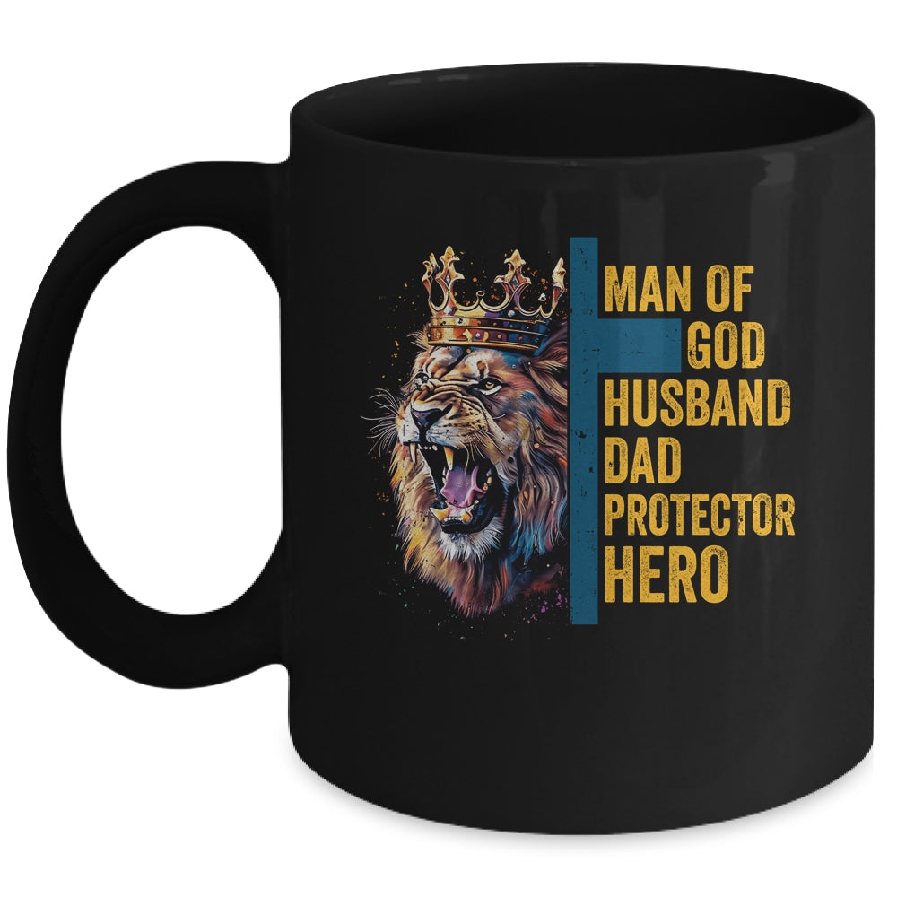 Man Of God Husband Dad Lion Religious Christian Father's Day Mug | teecentury