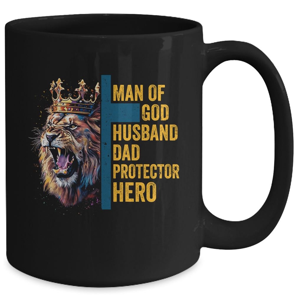Man Of God Husband Dad Lion Religious Christian Father's Day Mug | teecentury