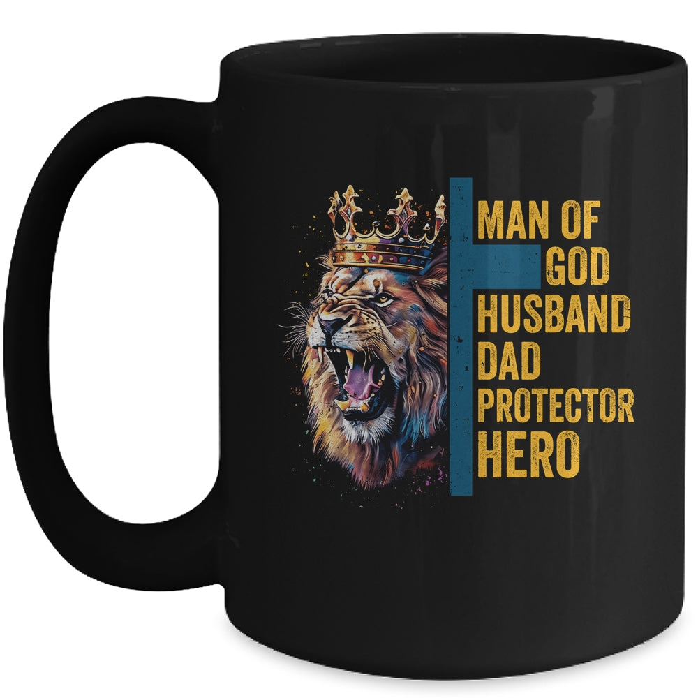 Man Of God Husband Dad Lion Religious Christian Father's Day Mug | teecentury