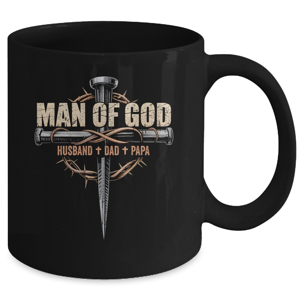 Man Of God Husband Dad Papa Cross Christian Fathers Day Mug | teecentury