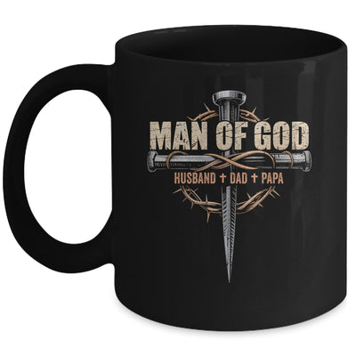 Man Of God Husband Dad Papa Cross Christian Fathers Day Mug | teecentury