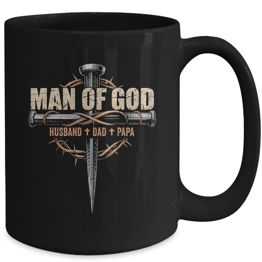 Man Of God Husband Dad Papa Cross Christian Fathers Day Mug | teecentury