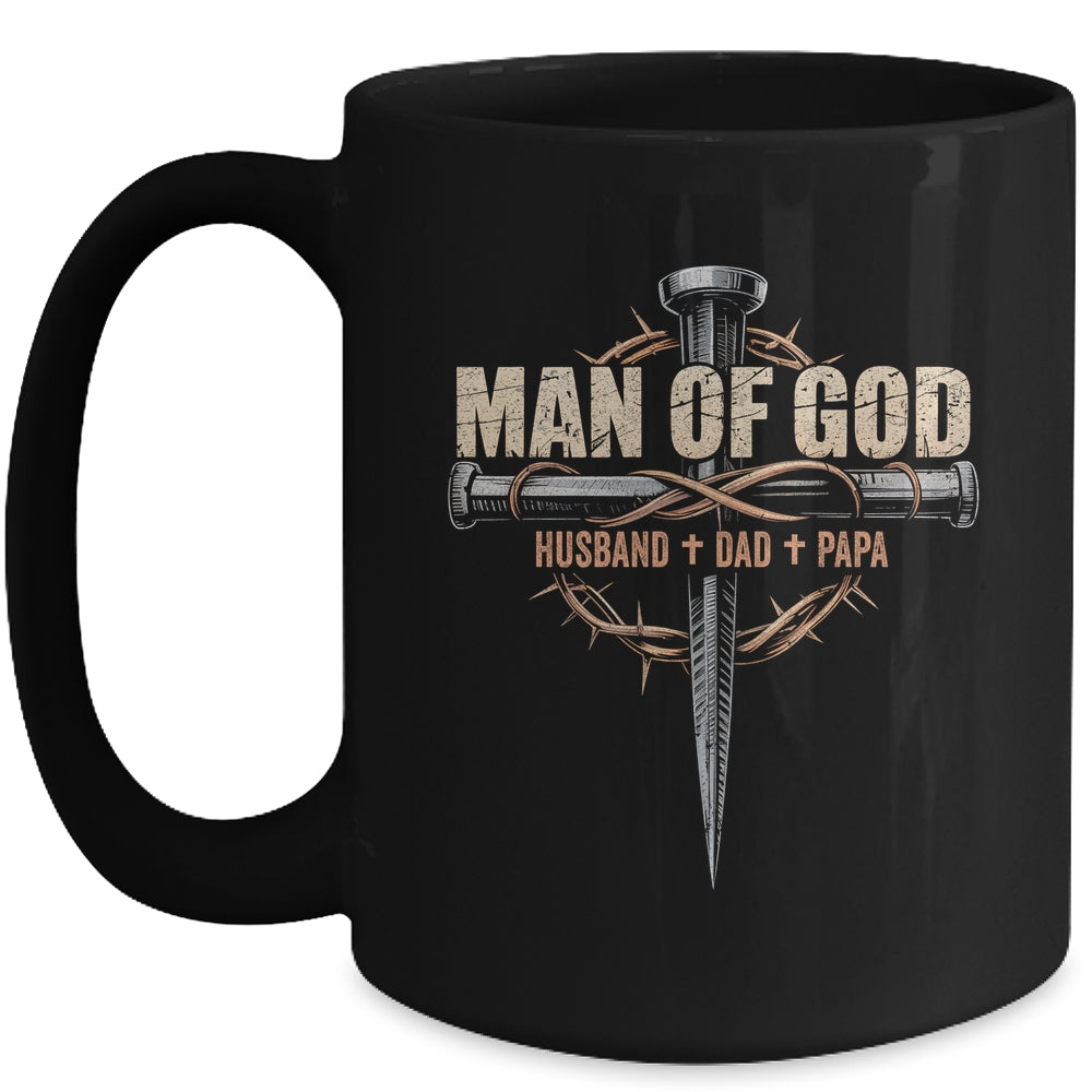 Man Of God Husband Dad Papa Cross Christian Fathers Day Mug | teecentury