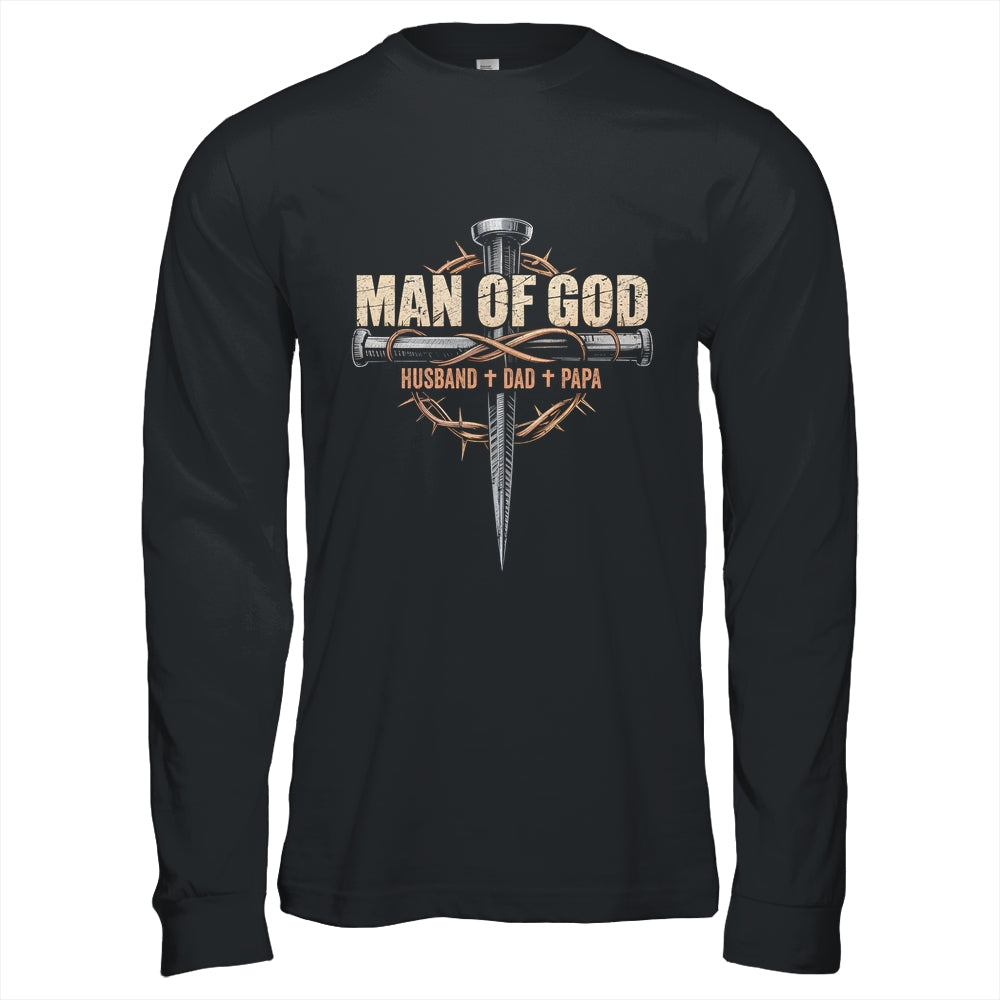 Man Of God Husband Dad Papa Cross Christian Fathers Day Shirt & Hoodie | teecentury