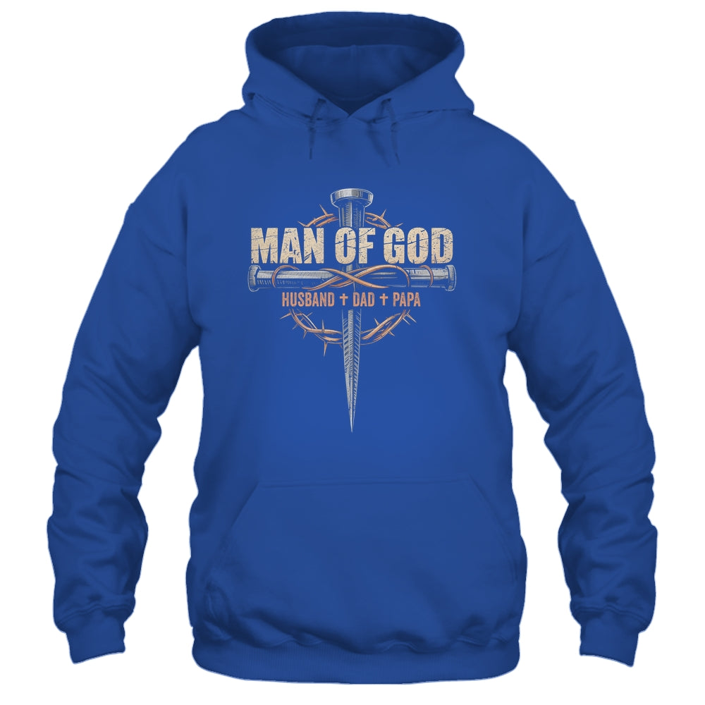 Man Of God Husband Dad Papa Cross Christian Fathers Day Shirt & Hoodie | teecentury