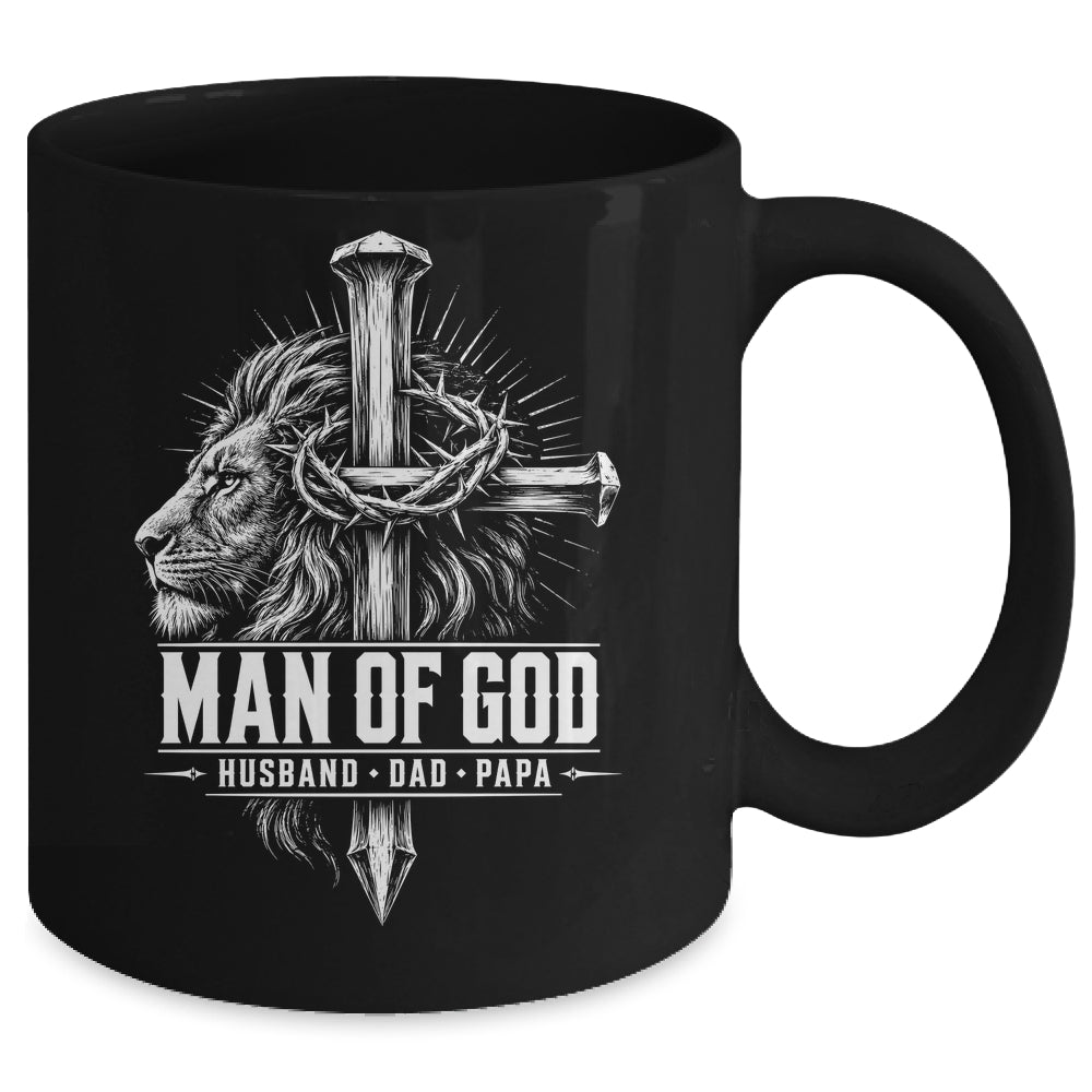Man Of God Husband Dad Papa Lion Christian Father'S Day Men Mug | teecentury