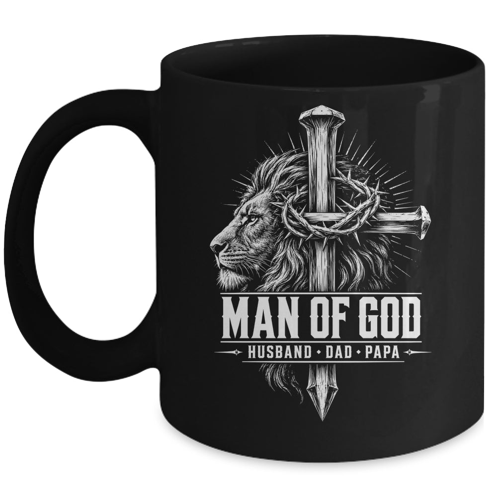Man Of God Husband Dad Papa Lion Christian Father'S Day Men Mug | teecentury