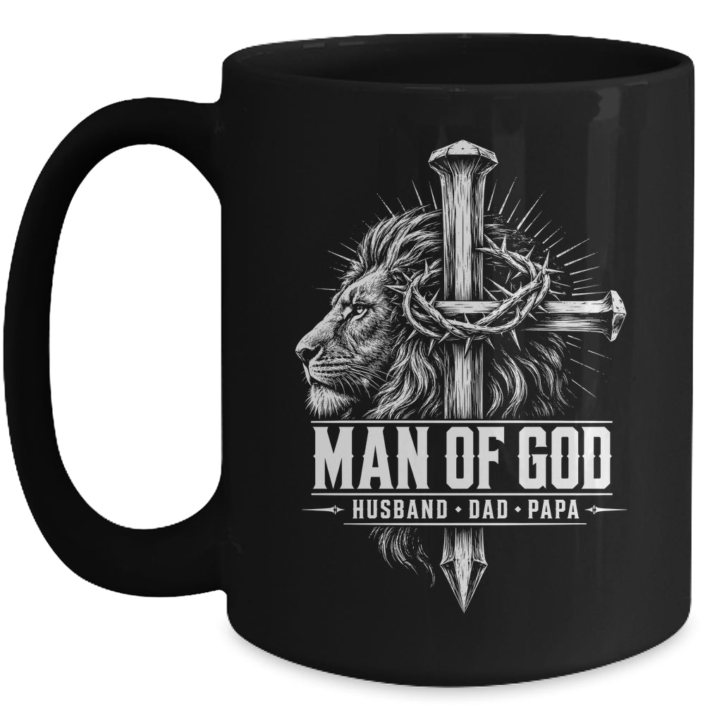 Man Of God Husband Dad Papa Lion Christian Father'S Day Men Mug | teecentury