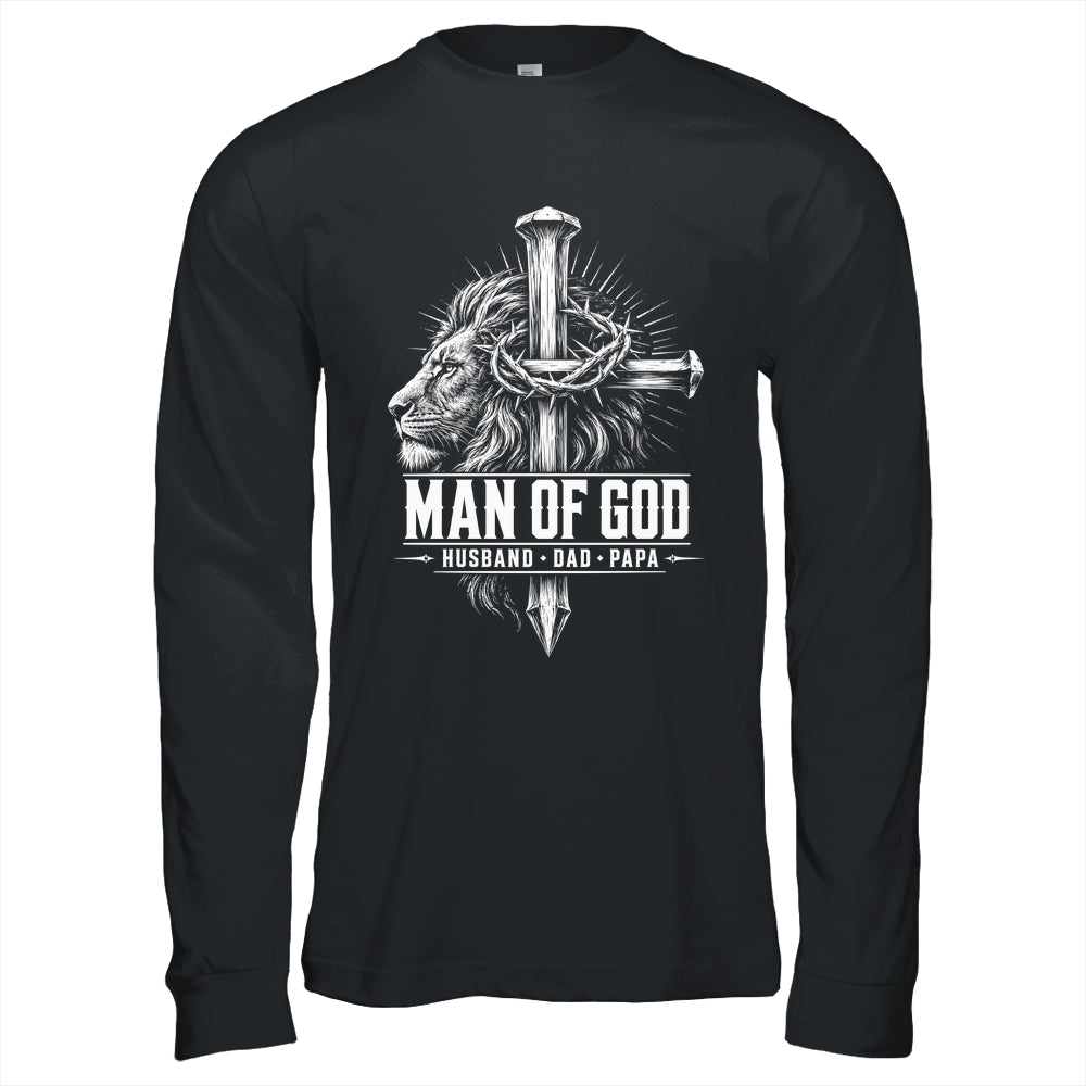 Man Of God Husband Dad Papa Lion Christian Father'S Day Men Shirt & Hoodie | teecentury
